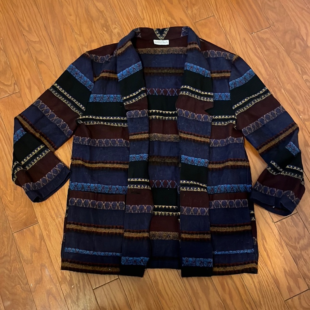 Vintage Southwestern Jacket by Christina /Single Button Closure & Pockets/Medium